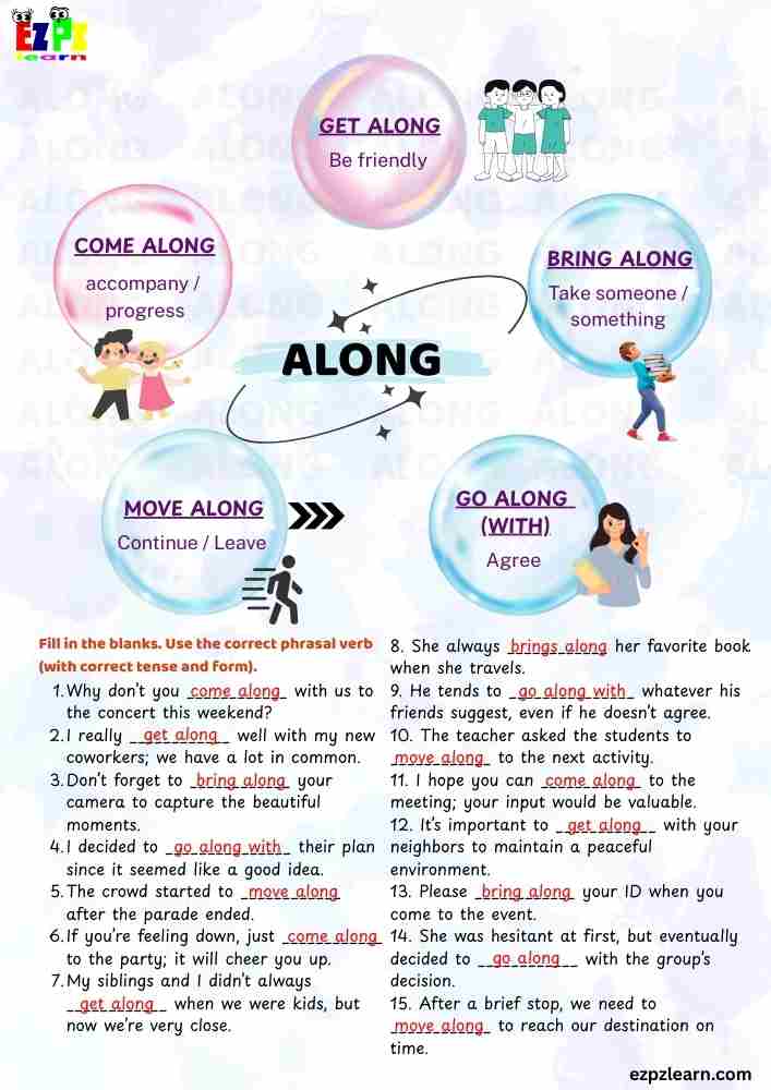 Phrasal Verbs with "Along" Worksheet | ESL Grammar Practice | Free PDF
